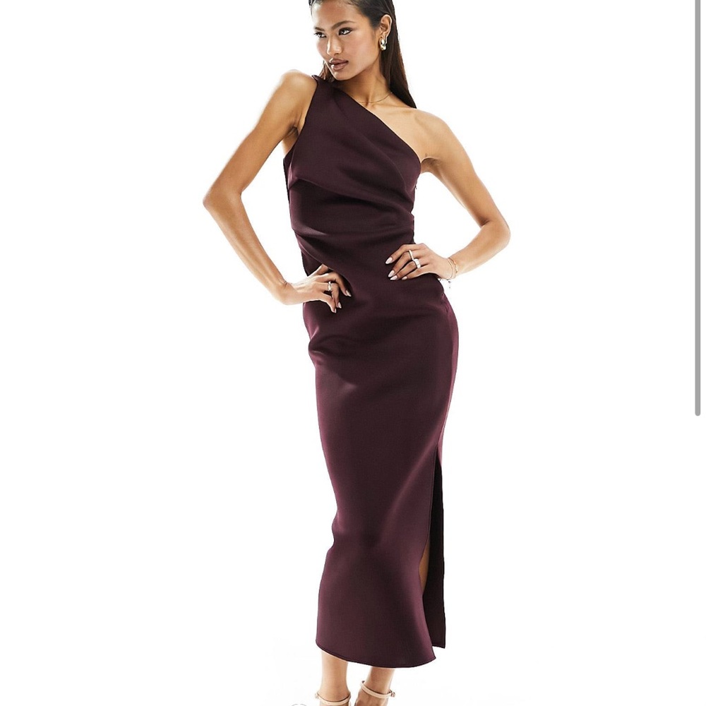 ASOS DESIGN pleated one shoulder scuba midi dress